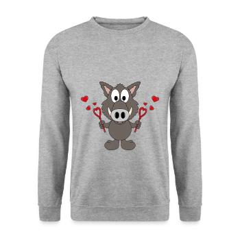 SEIFENBLASEN - LIEBE - WILDSCHWEIN - TIER - BABY - Unisex Pullover - Weißgrau meliert - Vorne - Alina (178cm) & Michal (187cm)
