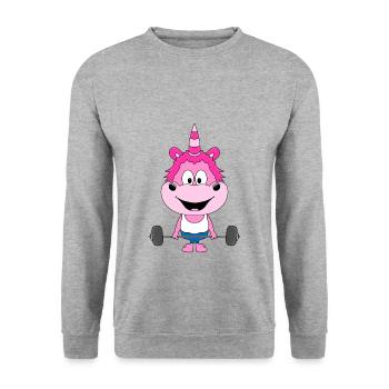 EINHORN - FITNESS - BODYBUILDING - GEWICHTHEBER - Unisex Pullover - Weißgrau meliert - Vorne - Alina (178cm) & Michal (187cm)