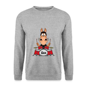 SCHLAGZEUGER - MUSIK - PFERD - PONY - ROCK - Unisex Pullover - Weißgrau meliert - Vorne - Alina (178cm) & Michal (187cm)