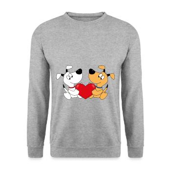 HUNDE - LIEBE - HERZ - TIERE - TIERLIEB - LOVE - Unisex Pullover - Weißgrau meliert - Vorne - Alina (178cm) & Michal (187cm)