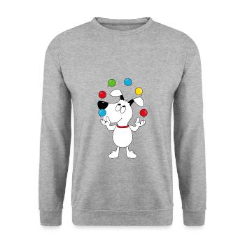 HUND - BÄLLE - JONGLIEREN - ZIRKUS - TIER - Unisex Pullover - Weißgrau meliert - Vorne - Alina (178cm) & Michal (187cm)