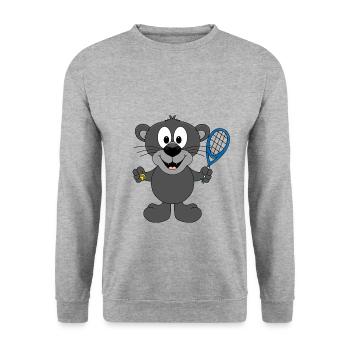 PANTHER - TENNIS - SPORT - TIER - KIND - BABY - Unisex Pullover - Weißgrau meliert - Vorne - Alina (178cm) & Michal (187cm)