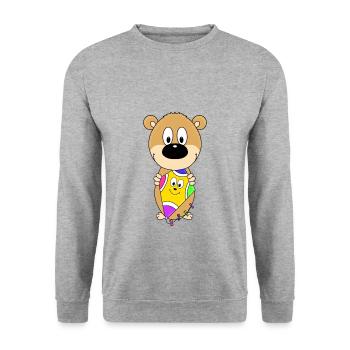 TEDDYBÄR - DRACHE - KITE - DRACHENSTEIGEN - Unisex Pullover - Weißgrau meliert - Vorne - Alina (178cm) & Michal (187cm)