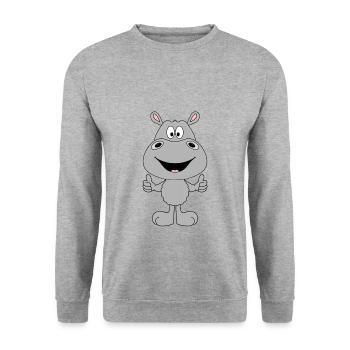 NILPFERD - FLUSSPFERD - HIPPO - TIER - Unisex Pullover - Weißgrau meliert - Vorne - Alina (178cm) & Michal (187cm)