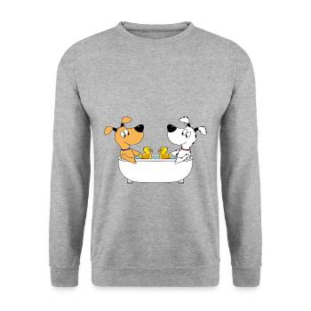 HUNDE - BADEWANNE - BADEENTEN - LIEBE - HUND - Unisex Pullover - Weißgrau meliert - Vorne - Alina (178cm) & Michal (187cm)