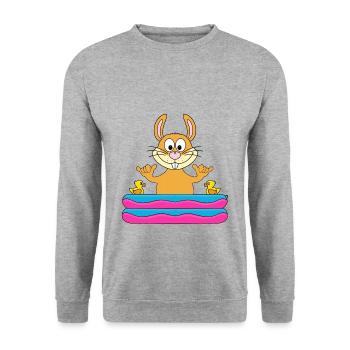 HASE - POOL - PLANSCHBECKEN - SHAKA - TIER - Unisex Pullover - Weißgrau meliert - Vorne - Alina (178cm) & Michal (187cm)