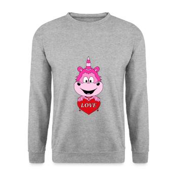 EINHORN - LIEBE - HERZ - LOVE - KIND - BABY - Unisex Pullover - Weißgrau meliert - Vorne - Alina (178cm) & Michal (187cm)