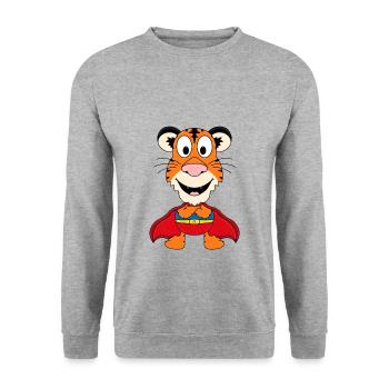 TIGER - SUPERHELD - HELD - TIER - KIND - BABY - Unisex Pullover - Weißgrau meliert - Vorne - Alina (178cm) & Michal (187cm)