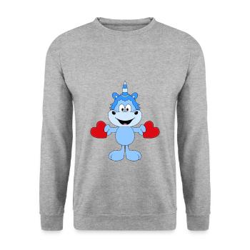 EINHORN - LIEBE - LOVE - HERZEN - VERLIEBT - Unisex Pullover - Weißgrau meliert - Vorne - Alina (178cm) & Michal (187cm)