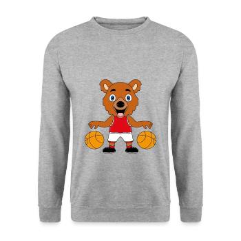 TEDDY - BÄR - TEDDYBÄR - BASKETBALL - SPORT - Unisex Pullover - Weißgrau meliert - Vorne - Alina (178cm) & Michal (187cm)
