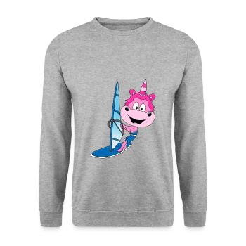 EINHORN - WINDSURFER - SURFER - WASSERSPORT - Unisex Pullover - Weißgrau meliert - Vorne - Alina (178cm) & Michal (187cm)