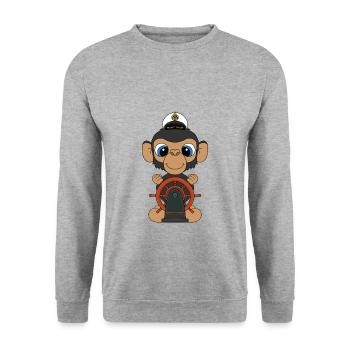 AFFE - KAPITÄN - BOOT - SCHIFF - SEEMANN - Unisex Pullover - Weißgrau meliert - Vorne - Alina (178cm) & Michal (187cm)