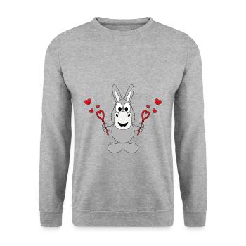 ESEL - LIEBE - SEIFENBLASEN - TIER - KIND - BABY - Unisex Pullover - Weißgrau meliert - Vorne - Alina (178cm) & Michal (187cm)