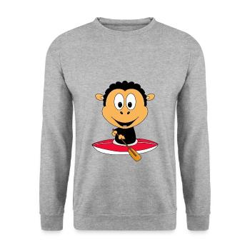 SCHWARZES SCHAF - KANU - KAJAK - TIER - SPORT - Unisex Pullover - Weißgrau meliert - Vorne - Alina (178cm) & Michal (187cm)