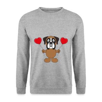 HUND - BOXER - LUFTBALLONS - LIEBE - LOVE - Unisex Pullover - Weißgrau meliert - Vorne - Alina (178cm) & Michal (187cm)