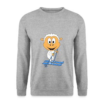 SCHAF - SKIER - SKI - SPORT - TIER - KIND - BABY - Unisex Pullover - Weißgrau meliert - Vorne - Alina (178cm) & Michal (187cm)