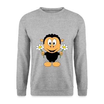 SCHWARZES SCHAF - BLUMEN - TIER - TIERISCH - Unisex Pullover - Weißgrau meliert - Vorne - Alina (178cm) & Michal (187cm)