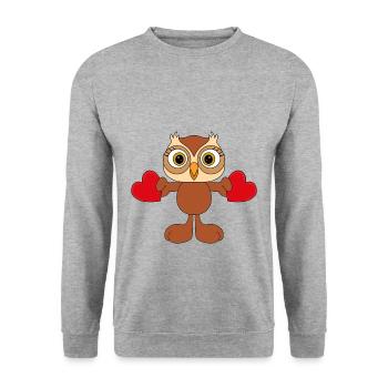 EULE - LIEBE - LOVE - HERZEN - TIER - VOGEL - Unisex Pullover - Weißgrau meliert - Vorne - Alina (178cm) & Michal (187cm)