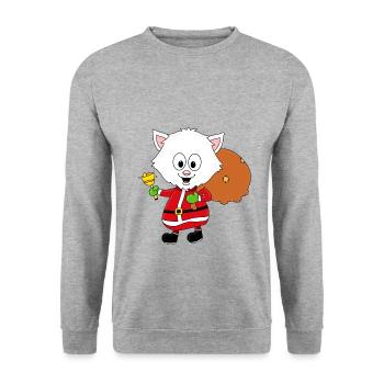 KATZE - WEIHNACHTEN - WEIHNACHTSMANN - GESCHENKE - Unisex Pullover - Weißgrau meliert - Vorne - Alina (178cm) & Michal (187cm)