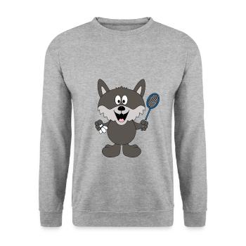 WOLF - FEDERBALL - BADMINTON - SPORT - TIER - Unisex Pullover - Weißgrau meliert - Vorne - Alina (178cm) & Michal (187cm)