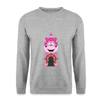 EINHORN - KAPITÄN - BOOT - SCHIFF - SEEMANN - Unisex Pullover - Weißgrau meliert - Vorne - Alina (178cm) & Michal (187cm)