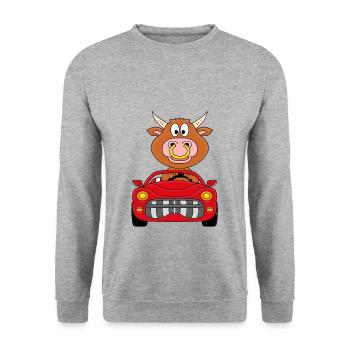 BULLE - RIND - STIER - KUH - AUTO - TIER - Unisex Pullover - Weißgrau meliert - Vorne - Alina (178cm) & Michal (187cm)