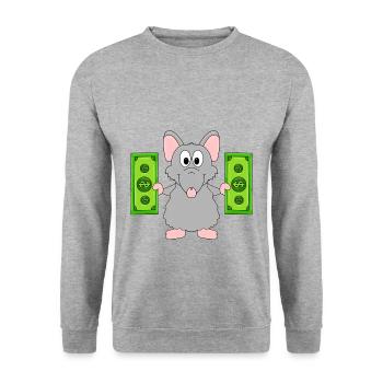RATTE - GELD - TIER - TIERISCH - Unisex Pullover - Weißgrau meliert - Vorne - Alina (178cm) & Michal (187cm)
