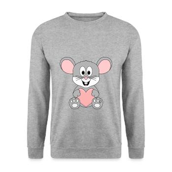 MAUS - LIEBE - LOVE - TIER - TIERISCH - Unisex Pullover - Weißgrau meliert - Vorne - Alina (178cm) & Michal (187cm)