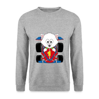KATZE - KATER - AUTO - RENNWAGEN - MOTORSPORT - Unisex Pullover - Weißgrau meliert - Vorne - Alina (178cm) & Michal (187cm)