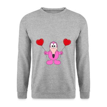 FLAMINGO - LUFTBALLONS - LIEBE - LOVE - TIER - Unisex Pullover - Weißgrau meliert - Vorne - Alina (178cm) & Michal (187cm)
