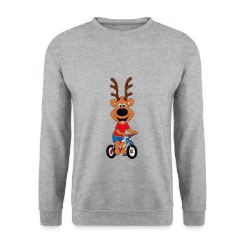 REH - FAHRRAD - RAD - TIER - KIND - BABY - Unisex Pullover - Weißgrau meliert - Vorne - Alina (178cm) & Michal (187cm)