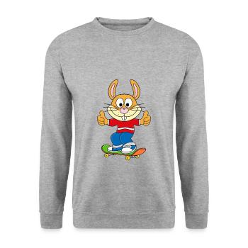 HASE - KANINCHEN - SKATER - SKATEBOARD - SPORT - Unisex Pullover - Weißgrau meliert - Vorne - Alina (178cm) & Michal (187cm)