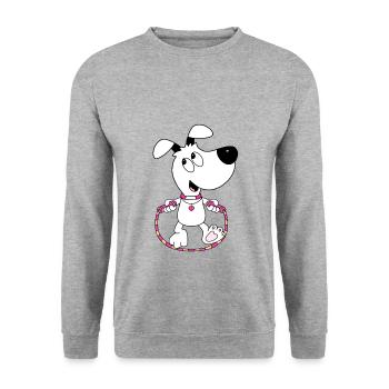 HUND - SPRINGSEIL - TIER - TIERISCH - Unisex Pullover - Weißgrau meliert - Vorne - Alina (178cm) & Michal (187cm)