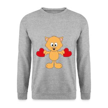 KATZE - LIEBE - LOVE - TIER - TIERISCH - VERLIEBT - Unisex Pullover - Weißgrau meliert - Vorne - Alina (178cm) & Michal (187cm)
