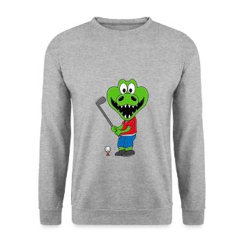 KROKODIL - GOLF - GOLFER - SPORT - TIER - Unisex Pullover - Weißgrau meliert - Vorne - Alina (178cm) & Michal (187cm)