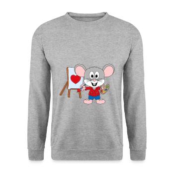 MAUS - KUNST - KÜNSTLER - LIEBE - LOVE - MALEN - Unisex Pullover - Weißgrau meliert - Vorne - Alina (178cm) & Michal (187cm)