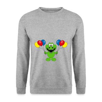 KROKODIL - LUFTBALLONS - TIER - KIND - BABY - Unisex Pullover - Weißgrau meliert - Vorne - Alina (178cm) & Michal (187cm)