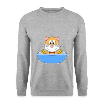 HAMSTER - BADEWANNE - BADEN - TIER - TIERISCH - Unisex Pullover - Weißgrau meliert - Vorne - Alina (178cm) & Michal (187cm)