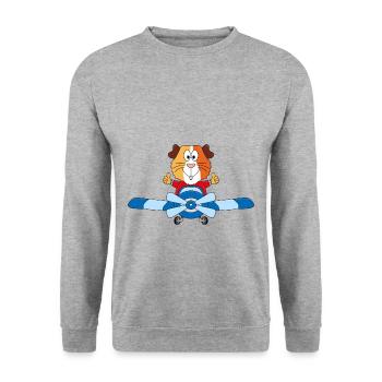 MEERSCHWEINCHEN - FLUGZEUG - PILOT - FLIEGEN - Unisex Pullover - Weißgrau meliert - Vorne - Alina (178cm) & Michal (187cm)