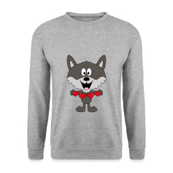 WOLF - LIEBE - LOVE - TIER - TIERISCH - VERLIEBT - Unisex Pullover - Weißgrau meliert - Vorne - Alina (178cm) & Michal (187cm)