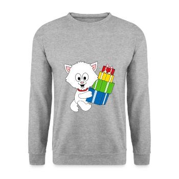 KATZE - GESCHENKE - WEIHNACHTEN - TIER - TIERISCH - Unisex Pullover - Weißgrau meliert - Vorne - Alina (178cm) & Michal (187cm)