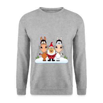 PFERDE - WEIHNACHTEN - TIERE - TIERISCH - REITEN - Unisex Pullover - Weißgrau meliert - Vorne - Alina (178cm) & Michal (187cm)