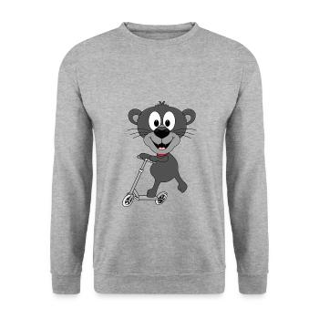 PANTHER - ROLLER - TIER - KIND - BABY - Unisex Pullover - Weißgrau meliert - Vorne - Alina (178cm) & Michal (187cm)