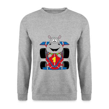 NILPFERD - RENNFAHRER - AUTO - MOTORSPORT - Unisex Pullover - Weißgrau meliert - Vorne - Alina (178cm) & Michal (187cm)