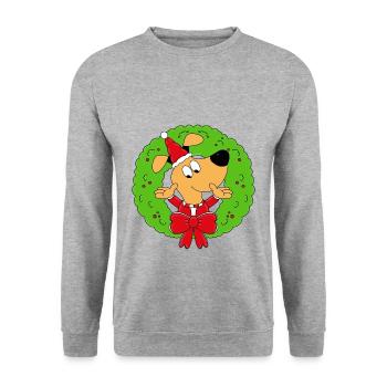 HUND - ADVENTSKRANZ - ADVENT - WEIHNACHTEN - TIER - Unisex Pullover - Weißgrau meliert - Vorne - Alina (178cm) & Michal (187cm)