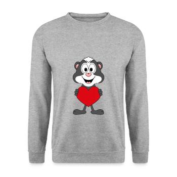 STINKTIER - LIEBE - LOVE - HERZ - TIER - Unisex Pullover - Weißgrau meliert - Vorne - Alina (178cm) & Michal (187cm)