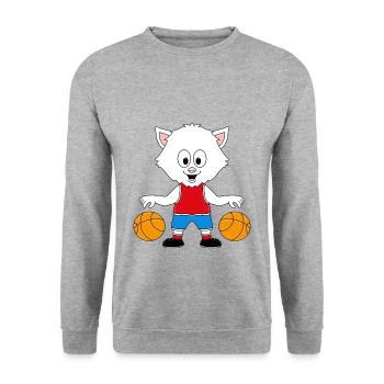KATZE - BASKETBALL - SPORT - TIER - TIERISCH - Unisex Pullover - Weißgrau meliert - Vorne - Alina (178cm) & Michal (187cm)