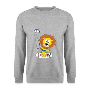 LÖWE - KITER - KITESURFEN - KITE - KITESURFER - Unisex Pullover - Weißgrau meliert - Vorne - Alina (178cm) & Michal (187cm)