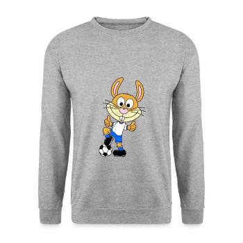 HASE - FUßBALL - SPORT - TIER - TIERISCH - GUT - Unisex Pullover - Weißgrau meliert - Vorne - Alina (178cm) & Michal (187cm)