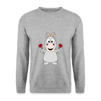 ZIEGE - BLUMEN - LIEBE - TIER - TIERISCH - Unisex Pullover - Weißgrau meliert - Vorne - Alina (178cm) & Michal (187cm)